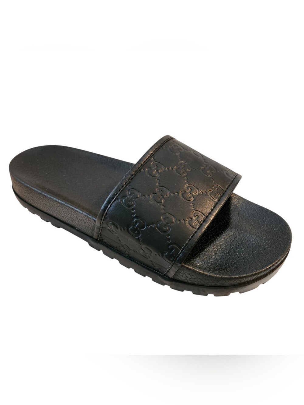 Gucci Men's Size 46 Size 12 Black Embossed GG Leather Slide Sandal Italy Luxury